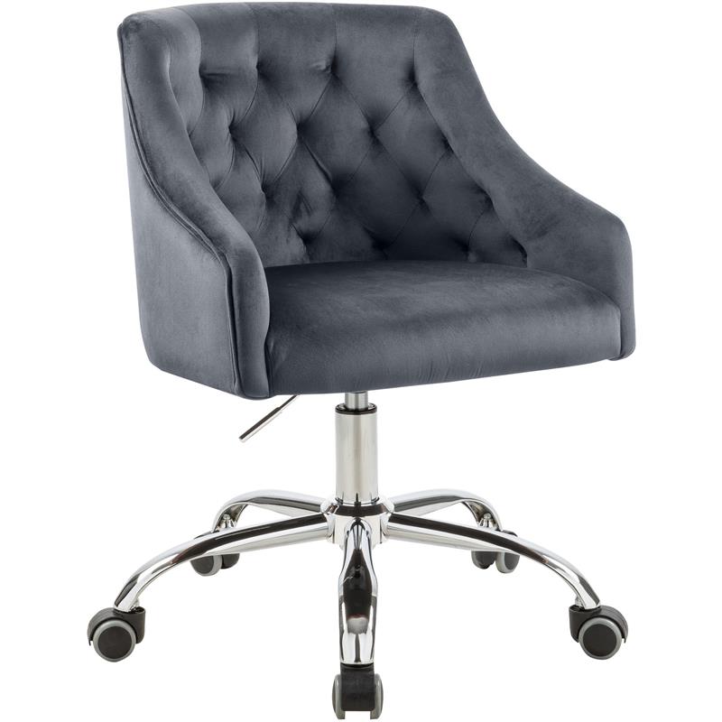 Meridian Furniture Arden Swivel Adjustable Gray Velvet and Chrome Office Chair
