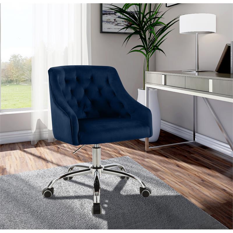 Meridian Furniture Arden Swivel Adjustable Navy Velvet and Chrome Office Chair