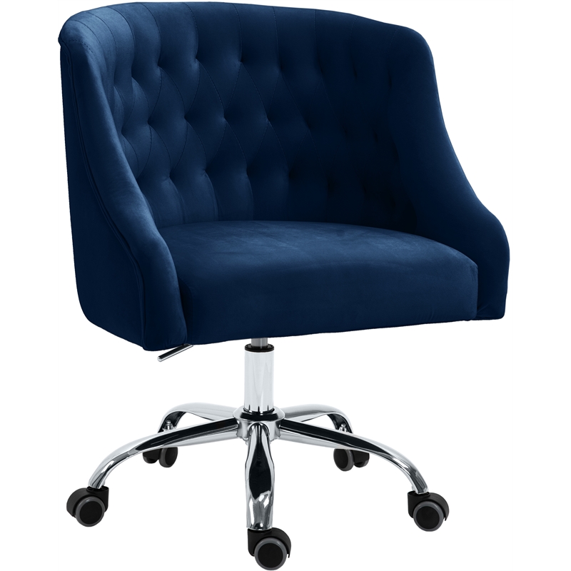 Meridian Furniture Arden Swivel Adjustable Navy Velvet and Chrome Office Chair