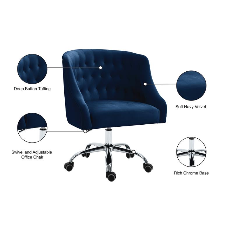 Meridian Furniture Arden Swivel Adjustable Navy Velvet and Chrome Office Chair