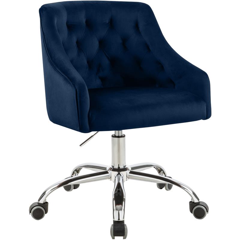 Meridian Furniture Arden Swivel Adjustable Navy Velvet and Chrome Office Chair