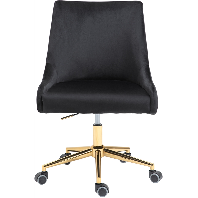 Meridian Furniture Karina Swivel Adjustable Black Velvet and Gold Office Chair