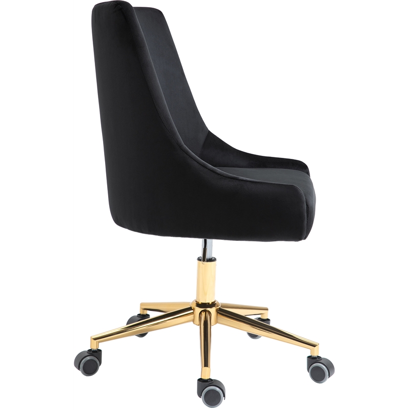 Meridian Furniture Karina Swivel Adjustable Black Velvet and Gold Office Chair