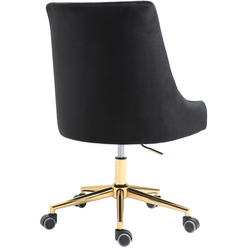 Meridian Furniture Karina Swivel Adjustable Black Velvet and Gold Office Chair