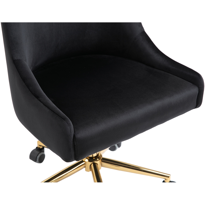 Meridian Furniture Karina Swivel Adjustable Black Velvet and Gold Office Chair