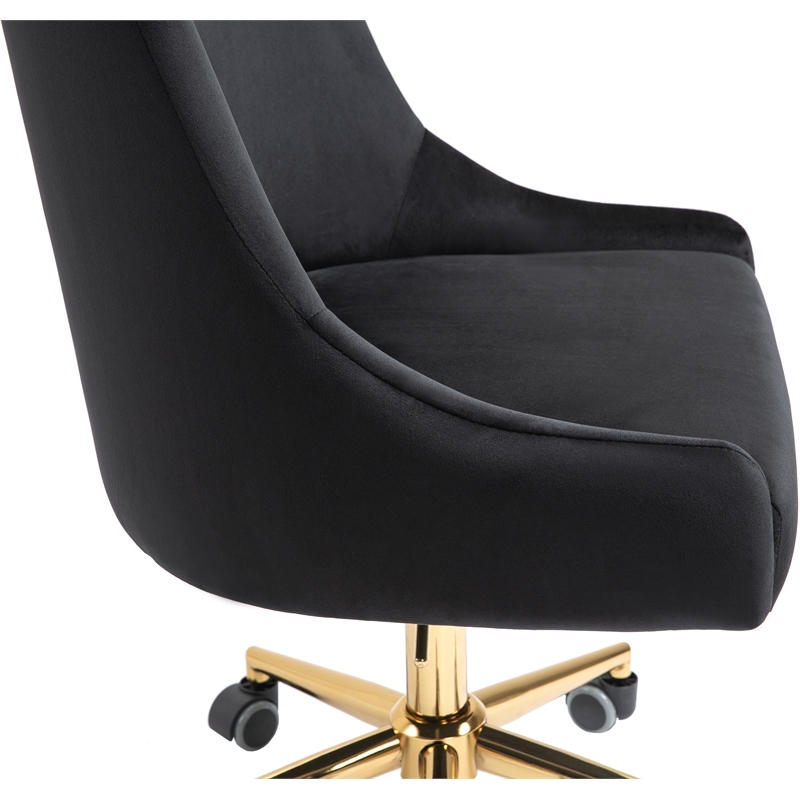 Meridian Furniture Karina Swivel Adjustable Black Velvet and Gold Office Chair