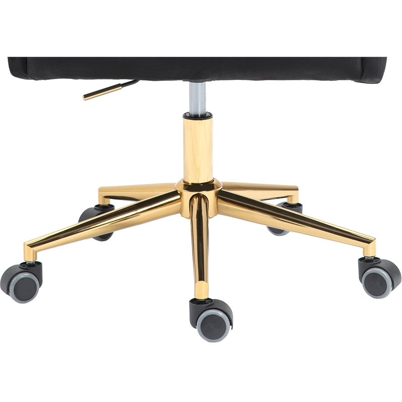 Meridian Furniture Karina Swivel Adjustable Black Velvet and Gold Office Chair