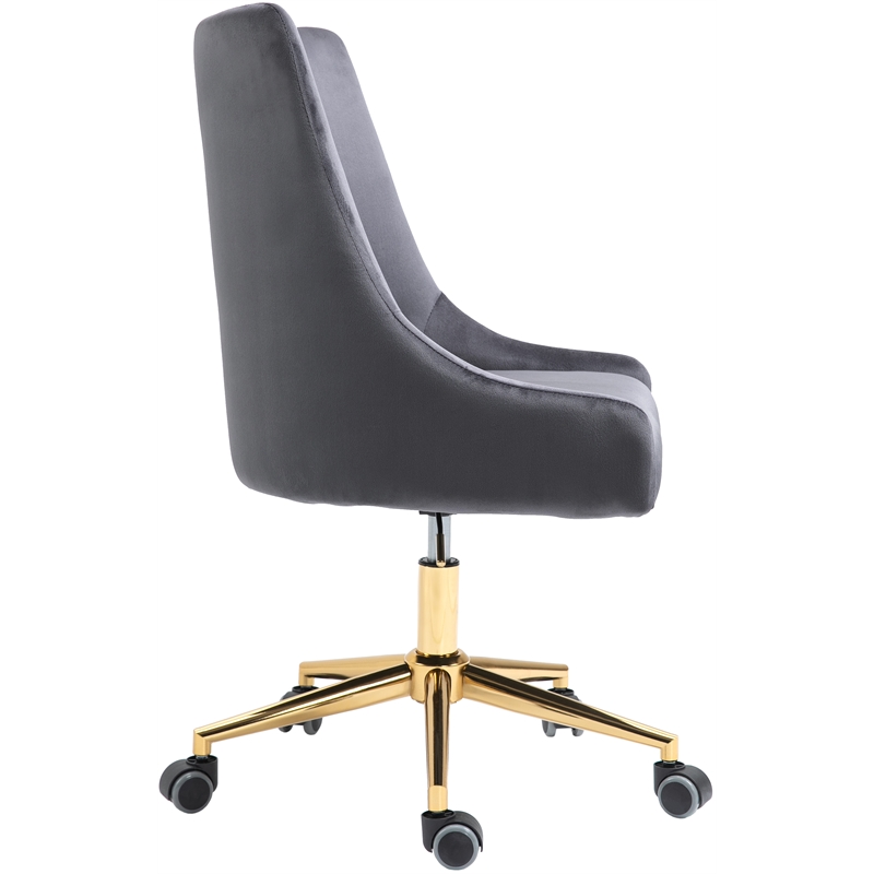 Meridian Furniture Karina Swivel Adjustable Gray Velvet and Gold Office Chair
