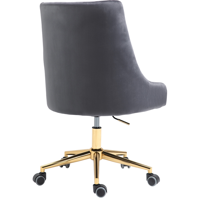 Meridian Furniture Karina Swivel Adjustable Gray Velvet and Gold Office Chair