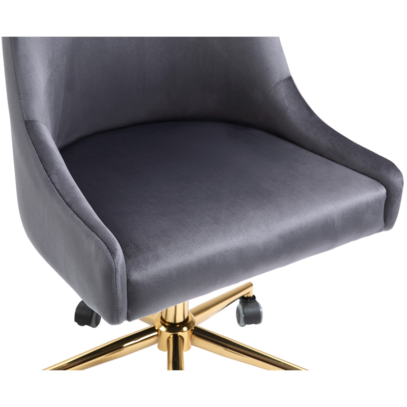 Meridian Furniture Karina Swivel Adjustable Gray Velvet and Gold Office Chair
