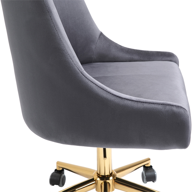 Meridian Furniture Karina Swivel Adjustable Gray Velvet and Gold Office Chair