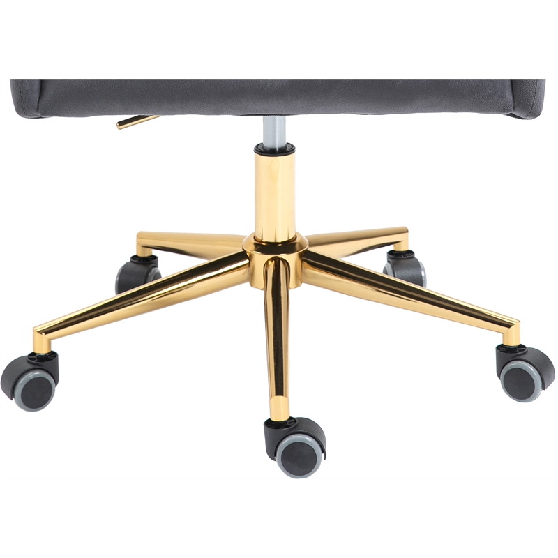 Meridian Furniture Karina Swivel Adjustable Gray Velvet and Gold Office Chair