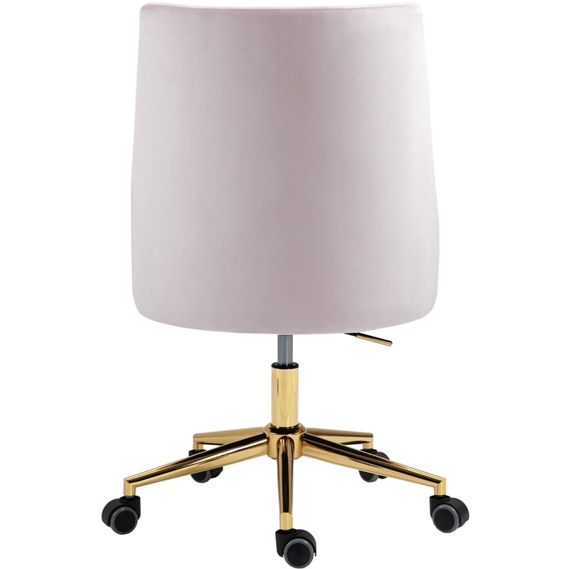 Meridian Furniture Karina Swivel Adjustable Pink Velvet and Gold Office Chair