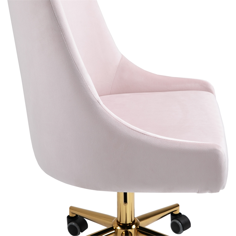 Meridian Furniture Karina Swivel Adjustable Pink Velvet and Gold Office Chair