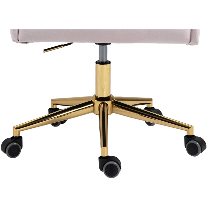 Meridian Furniture Karina Swivel Adjustable Pink Velvet and Gold Office Chair