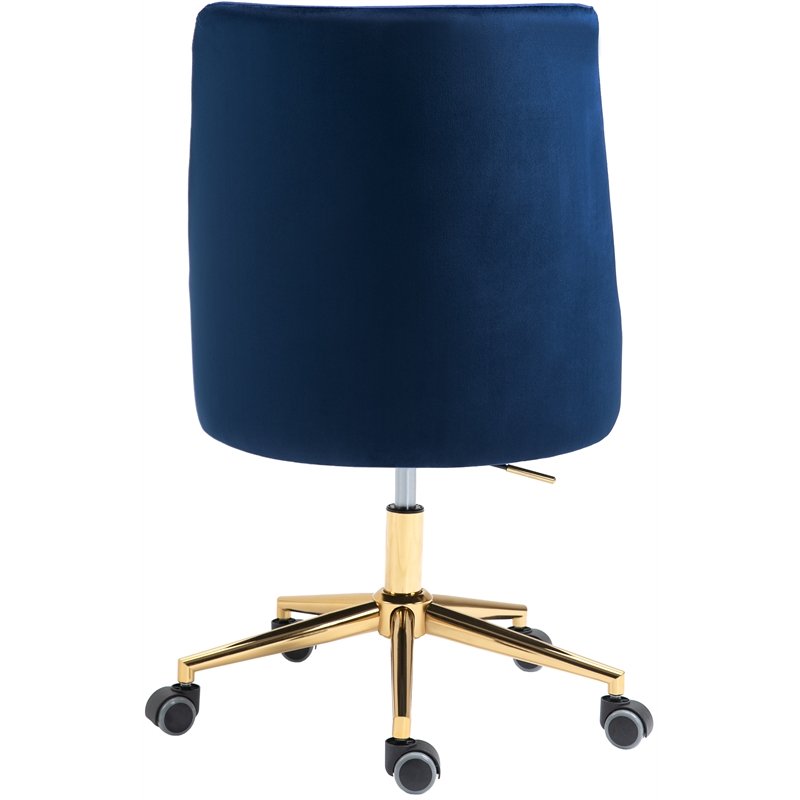 Meridian Furniture Karina Swivel Adjustable Navy Velvet and Gold Office Chair