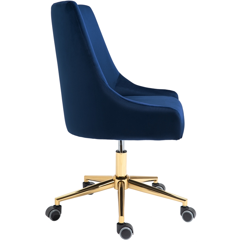 Meridian Furniture Karina Swivel Adjustable Navy Velvet and Gold Office Chair