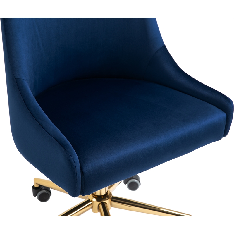 Meridian Furniture Karina Swivel Adjustable Navy Velvet and Gold Office Chair