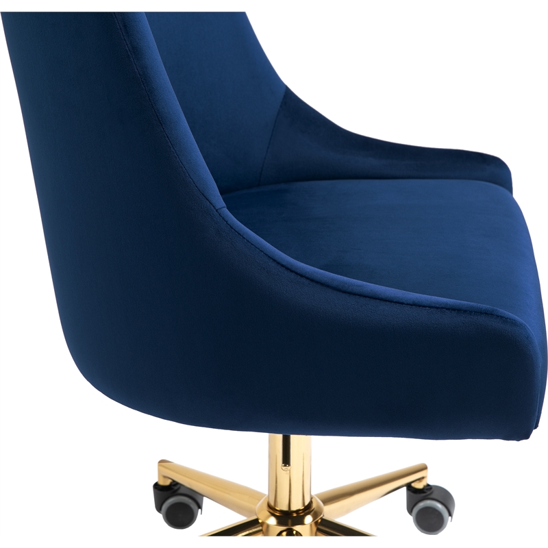 Meridian Furniture Karina Swivel Adjustable Navy Velvet and Gold Office Chair