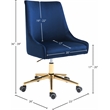 Meridian Furniture Karina Swivel Adjustable Navy Velvet and Gold Office Chair