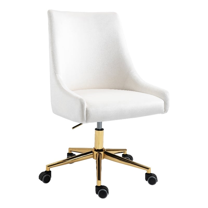 Meridian Furniture Karina Swivel Adjustable Cream Velvet and Gold Office Chair