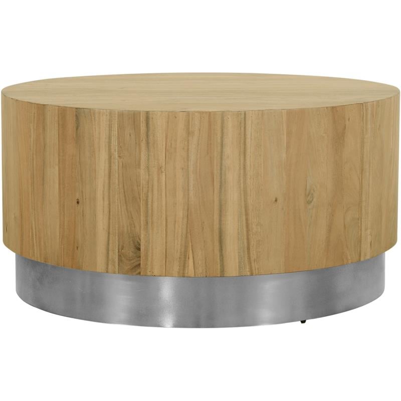 Meridian Furniture Acacia Round Wooden, Round Coffee Table Metal Base Wood Top