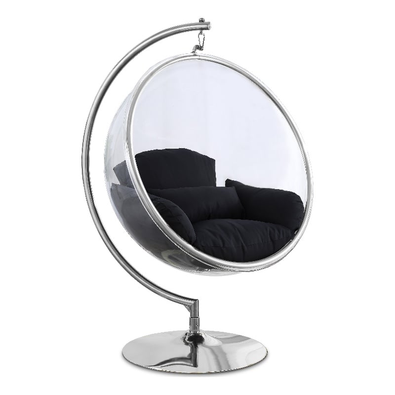 Meridian Furniture Luna Fabric Acrylic Swing Bubble Accent Chair in Black
