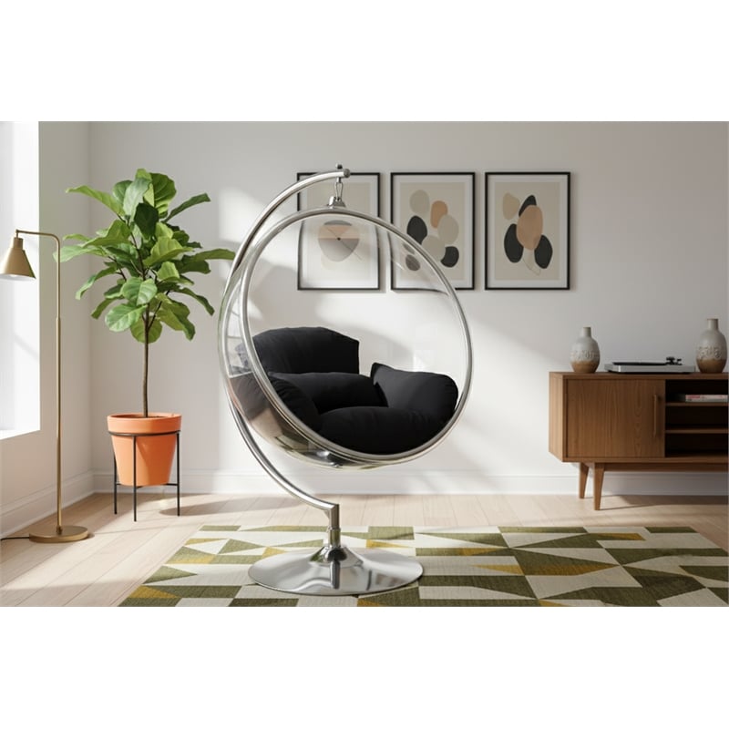 Meridian Furniture Luna Fabric Acrylic Swing Bubble Accent Chair in Black