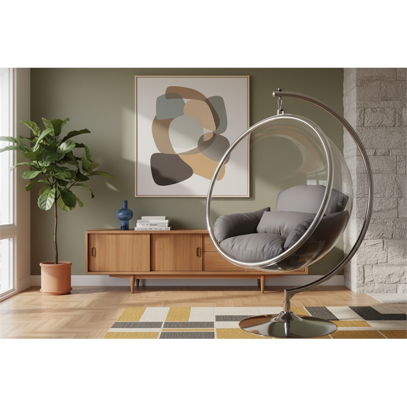 Meridian Furniture Luna Fabric / Metal Acrylic Swing Bubble Accent Chair in Gray