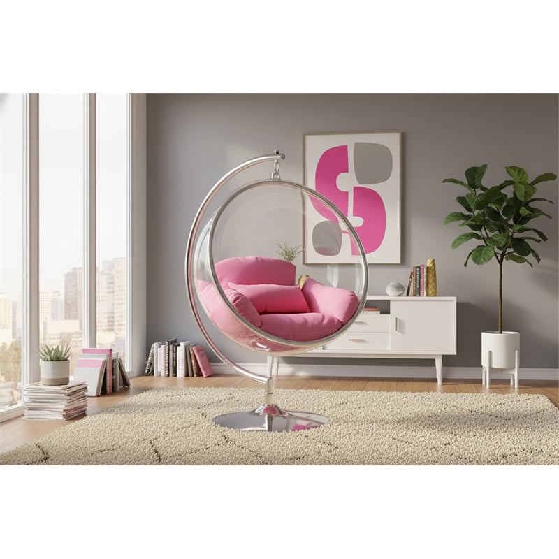 Meridian Furniture Luna Fabric Acrylic Swing Bubble Accent Chair in Pink