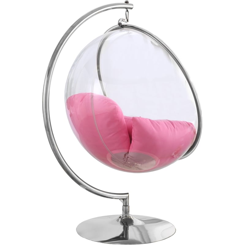 Meridian Furniture Luna Fabric Acrylic Swing Bubble Accent Chair in Pink