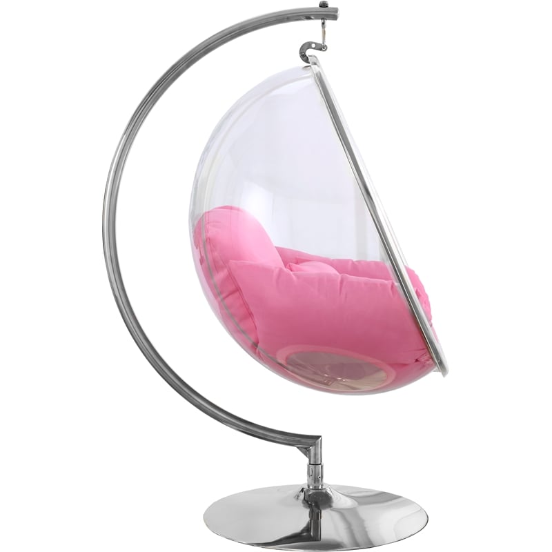 Meridian Furniture Luna Fabric Acrylic Swing Bubble Accent Chair in Pink
