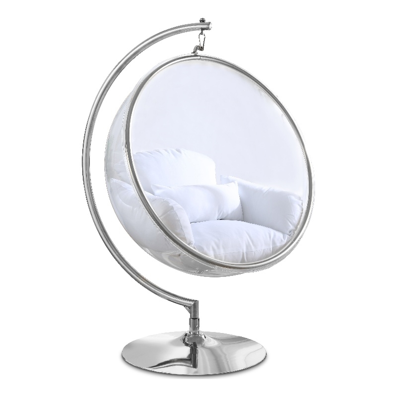 Meridian Furniture Luna Fabric Acrylic Swing Bubble Accent Chair in White