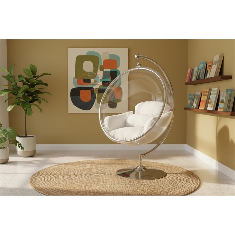 Meridian Furniture Luna Fabric Acrylic Swing Bubble Accent Chair in White