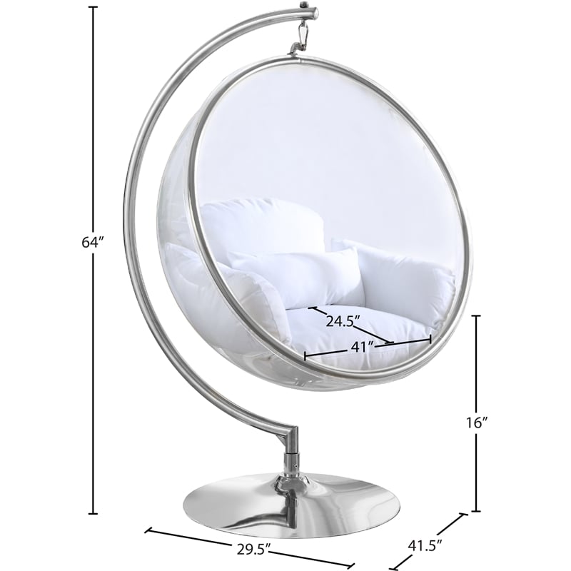 Meridian Furniture Luna Fabric Acrylic Swing Bubble Accent Chair in White