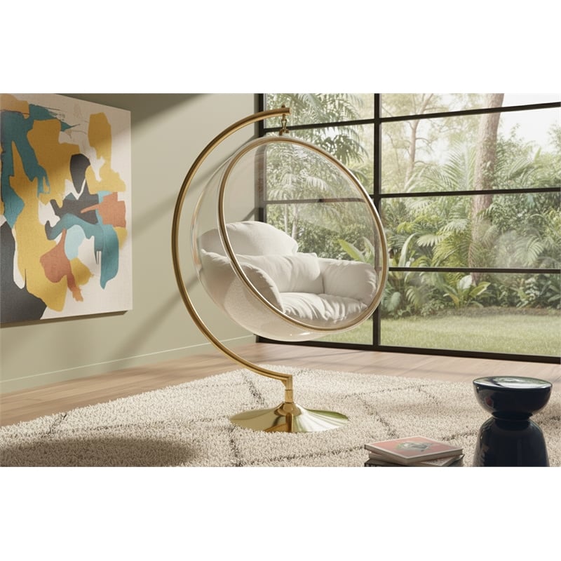 Meridian Furniture Luna White Faux Fur Acrylic and Metal Swing Accent Chair