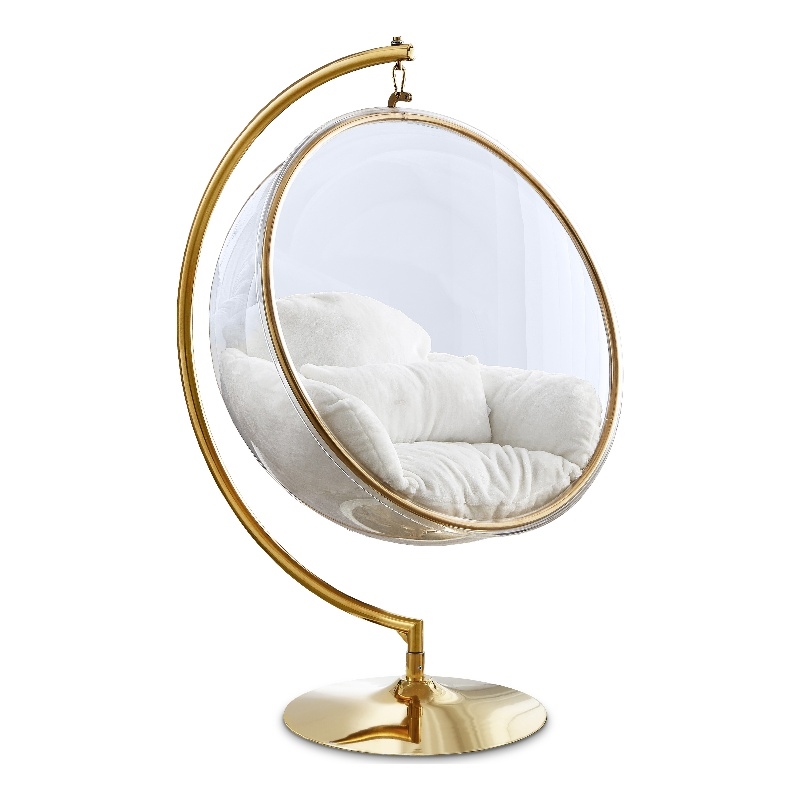 Meridian Furniture Luna White Faux Fur Acrylic and Metal Swing Accent Chair