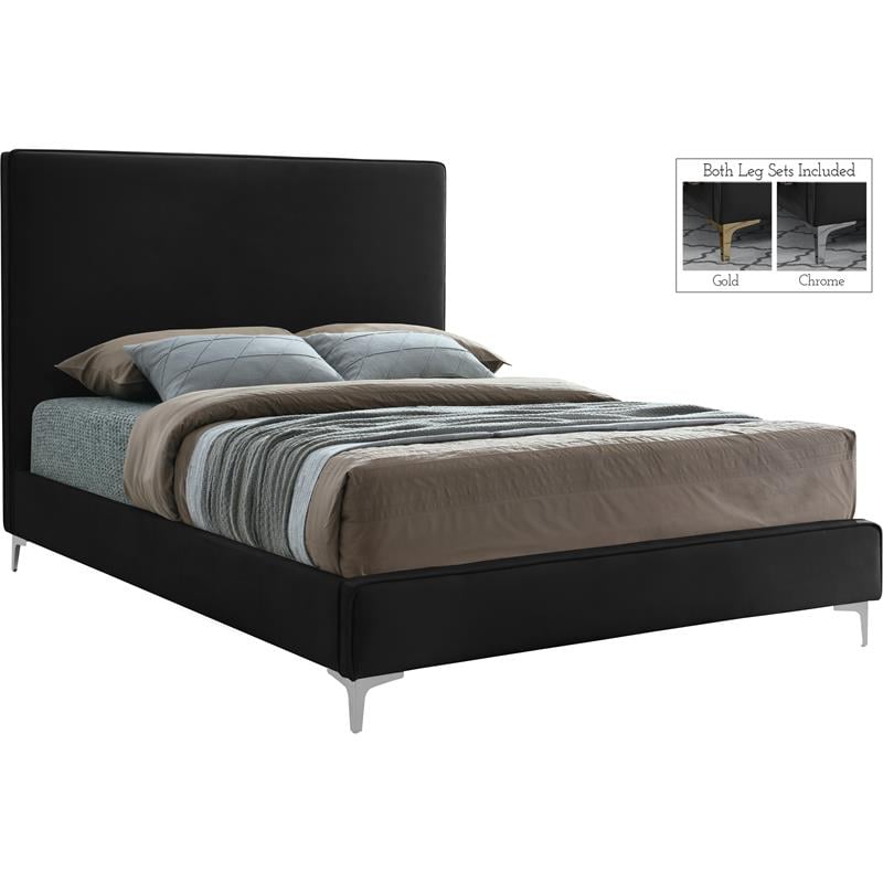 Meridian Furniture Geri Velvet Upholstered King Bed Black with Gold/Chrome Legs