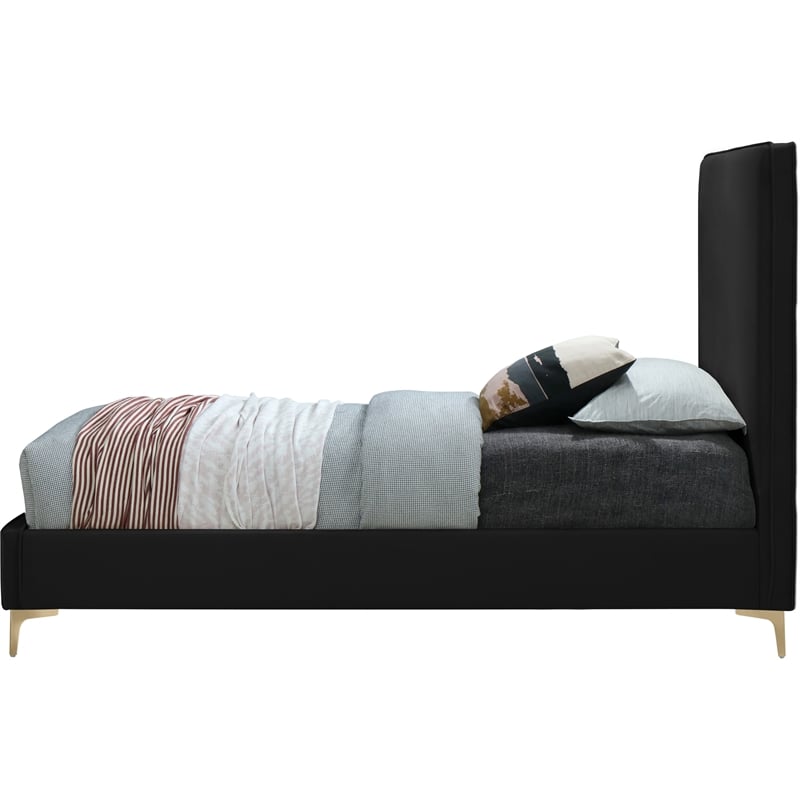 Meridian Furniture Geri Velvet Upholstered King Bed Black with Gold/Chrome Legs