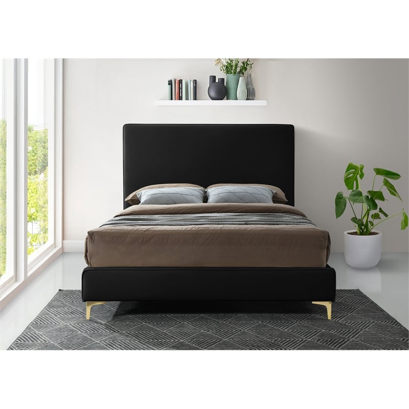 Meridian Furniture Geri Black Velvet Queen Bed with Gold & Chrome Legs Included