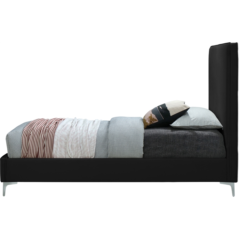 Meridian Furniture Geri Black Velvet Twin Bed with Gold and Chrome Legs Included