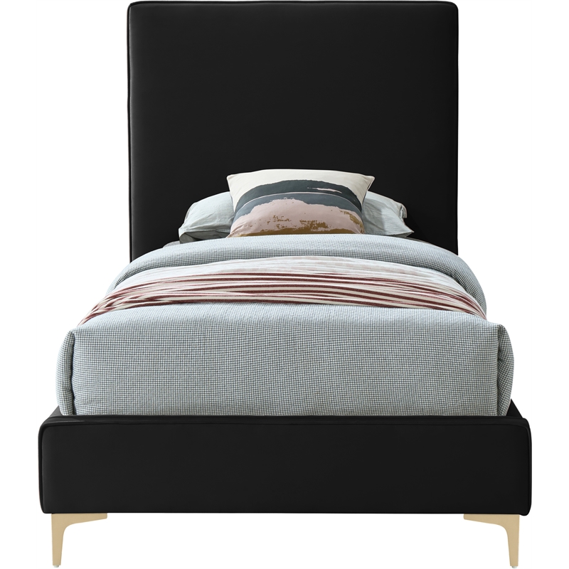 Meridian Furniture Geri Black Velvet Twin Bed with Gold and Chrome Legs Included