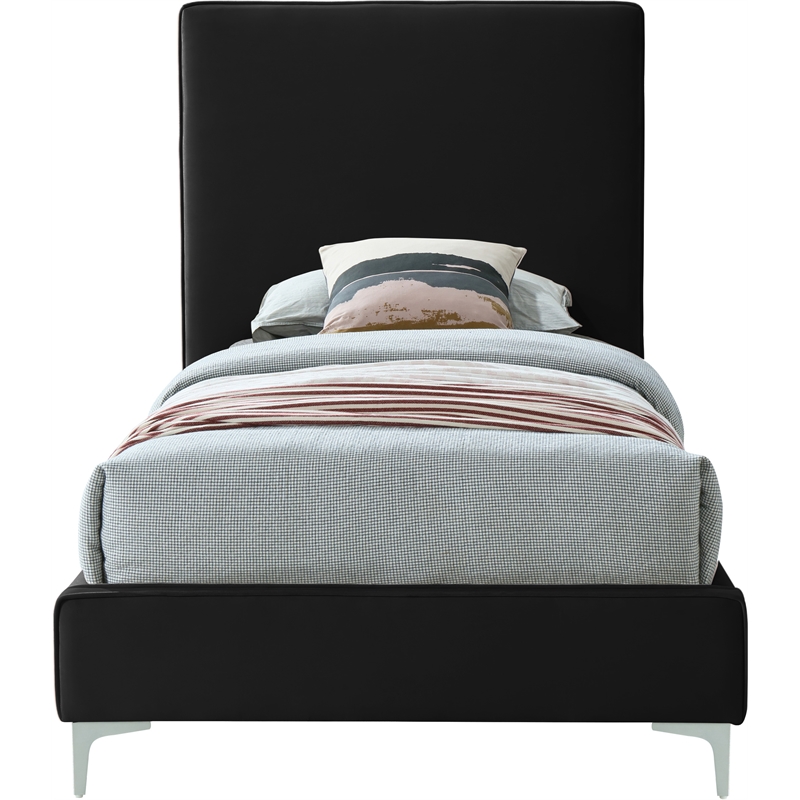 Meridian Furniture Geri Black Velvet Twin Bed with Gold and Chrome Legs Included