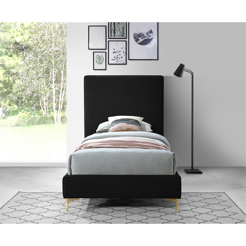 Meridian Furniture Geri Black Velvet Twin Bed with Gold and Chrome Legs Included