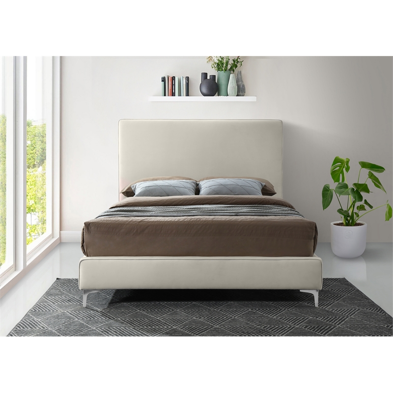 Meridian Furniture Geri Cream Velvet Full Bed with Gold and Chrome Legs Included
