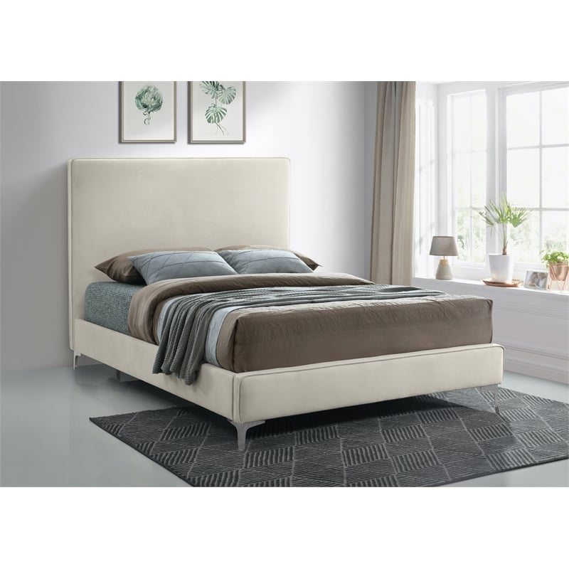 Meridian Furniture Geri Cream Velvet King Bed with Gold and Chrome Legs Included