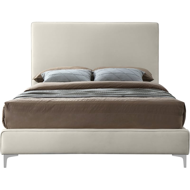 Meridian Furniture Geri Cream Velvet Queen Bed with Gold & Chrome Legs Included