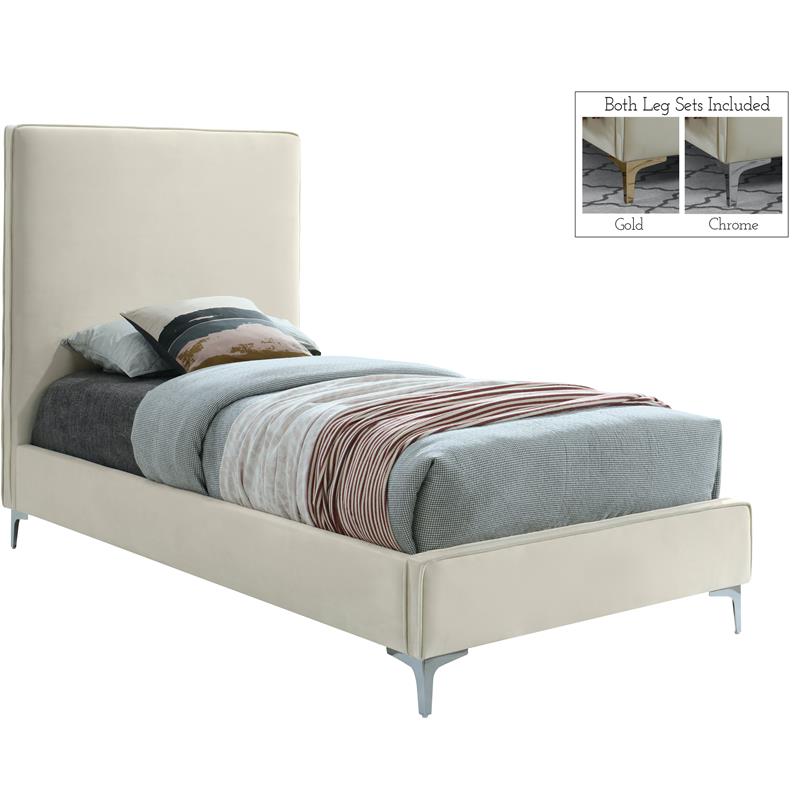 Meridian Furniture Geri Cream Velvet Twin Bed with Gold and Chrome Legs Included