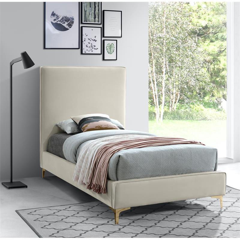 Meridian Furniture Geri Cream Velvet Twin Bed with Gold and Chrome Legs Included