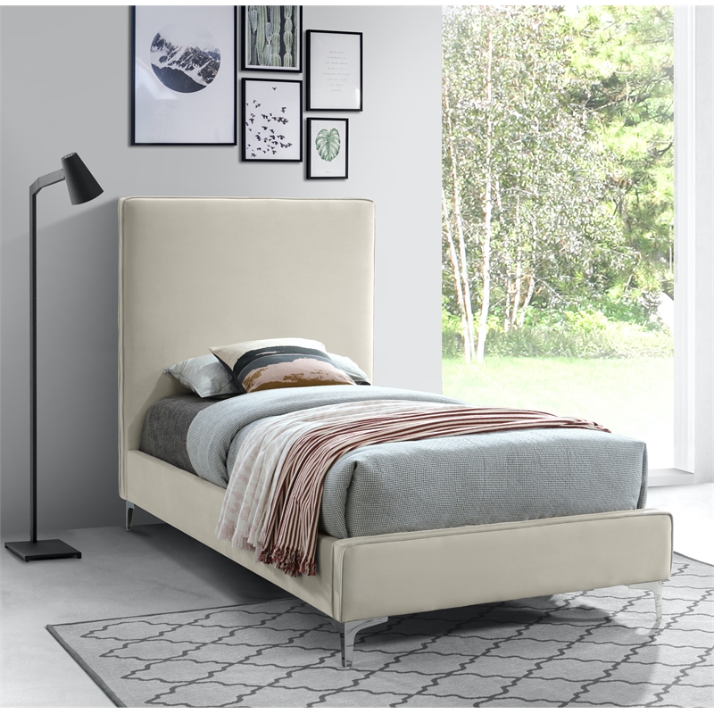 Meridian Furniture Geri Cream Velvet Twin Bed with Gold and Chrome Legs Included